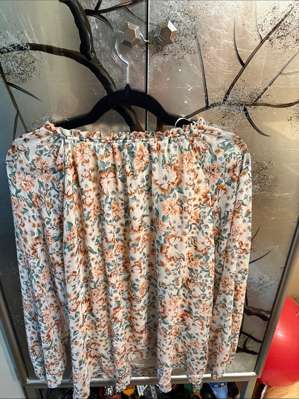LC Lauren Conrad Cream Floral Peasant Top with Rust & Sage Accents - Picture 2 of 2
